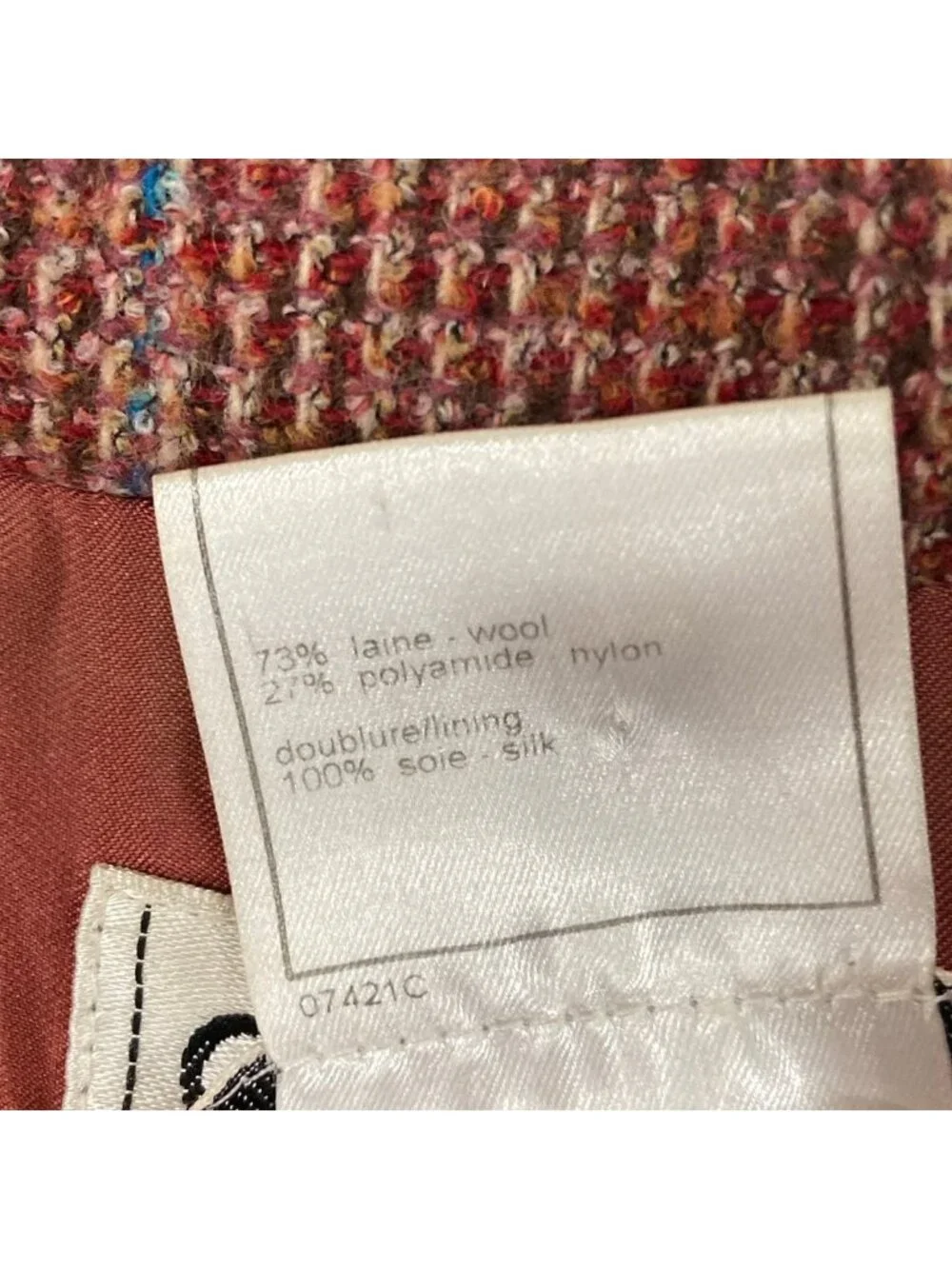 Chanel Jacket 38 M Red Dark Brown Multi Shoulder Pad Long Sleeve Check Pattern
